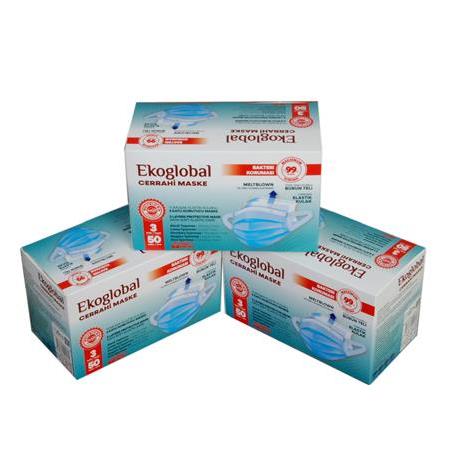 EKOGLOBAL MEDİKAL MASKE 3X50'Lİ KUTU