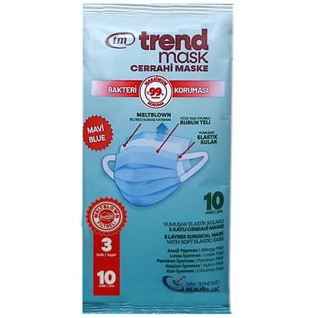 TRENDMASK Elastik Kulaklı Maske 10'lu 1 Paket 10 Adet (Mavi)