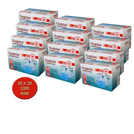 EKOGLOBAL MEDİKAL MASKE 20X50'Lİ KUTU