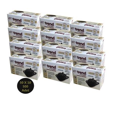 TRENDMASK Yumuşak Elastik Kulaklı Maske 50'li 50 Paket 2500 Adet (Siyah)