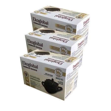 EKOGLOBAL Yumuşak Elastik Kulaklı Maske 50'li 3 Paket 150 Adet (Siyah)